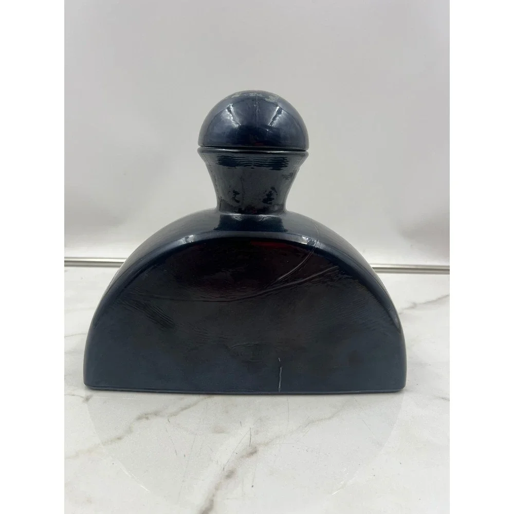 Vintage Decorative Glass Decanter Bottle Navy Blue Iridescent Made in Spain 7in